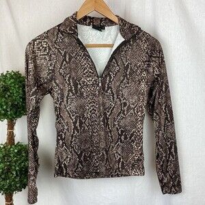 Nils Brown Animal Print Long Sleeve Quarter Zip Top S
